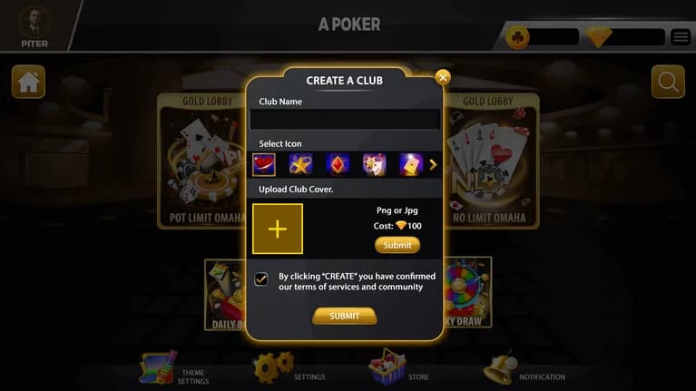 create poker club screen